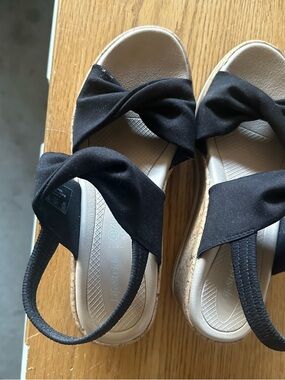 Black Knotted Slingback Wedge Sandals